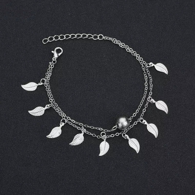 Boho Double Layer Anklets for Women Pearl Streaming Pendant Foot Chains 8 Shape Beach Bracelet Anklets Solar System Bracelet
