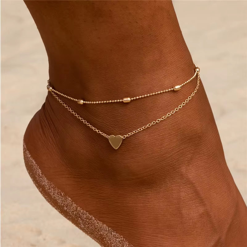 Boho Double Layer Anklets for Women Pearl Streaming Pendant Foot Chains 8 Shape Beach Bracelet Anklets Solar System Bracelet